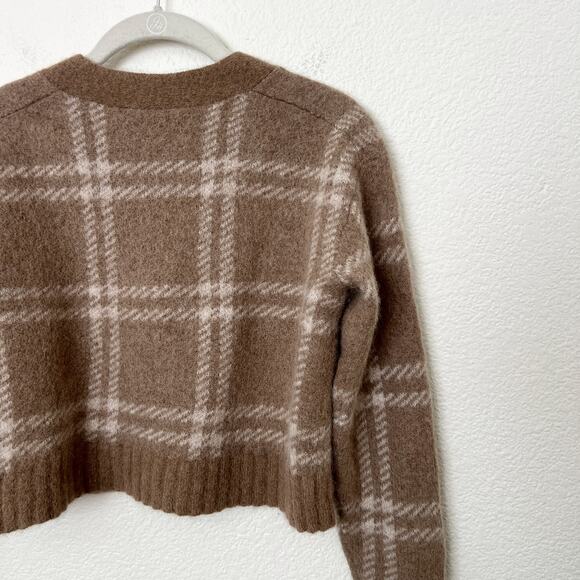 Everlane Size XS Beige Plaid V-Neck Alpaca Wool Blend Cropped Cardigan Sweater - Picture 9 of 12